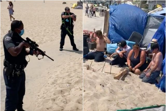 La policía de Los Ángeles respondió después de que un video que mostraba a policías fuertemente armados allanando un campamento para personas sin hogar en Venice Beach se volviera viral y obtuvo millones de visitas.