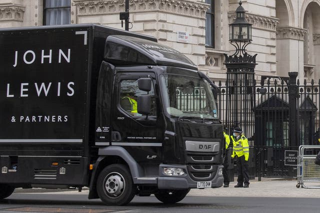 John Lewis lorry outside of 10 Downing Street (Paul Grover/PA)