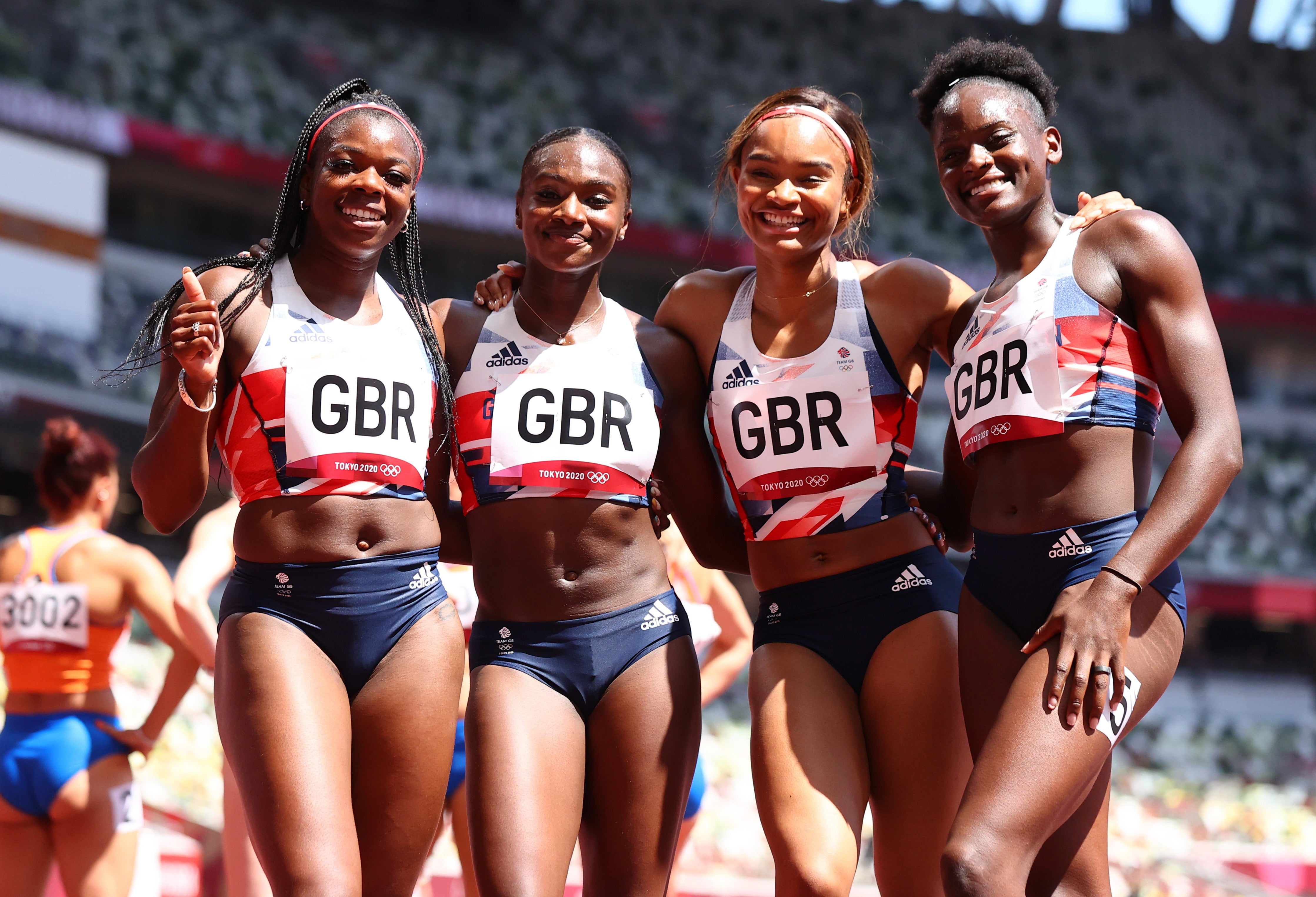 Left to right: Asha Philip, Dina Asher-Smith, Imani Lansiquot and Daryll Neita