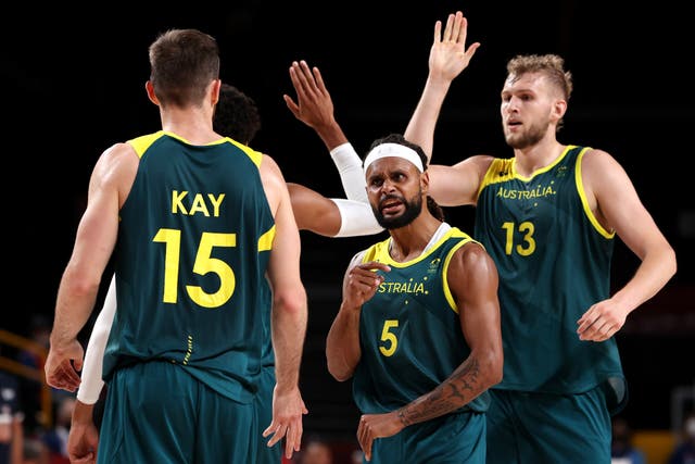 <p>Patty Mills, centre, is one of Team Australia’s leaders at Tokyo 2020</p>