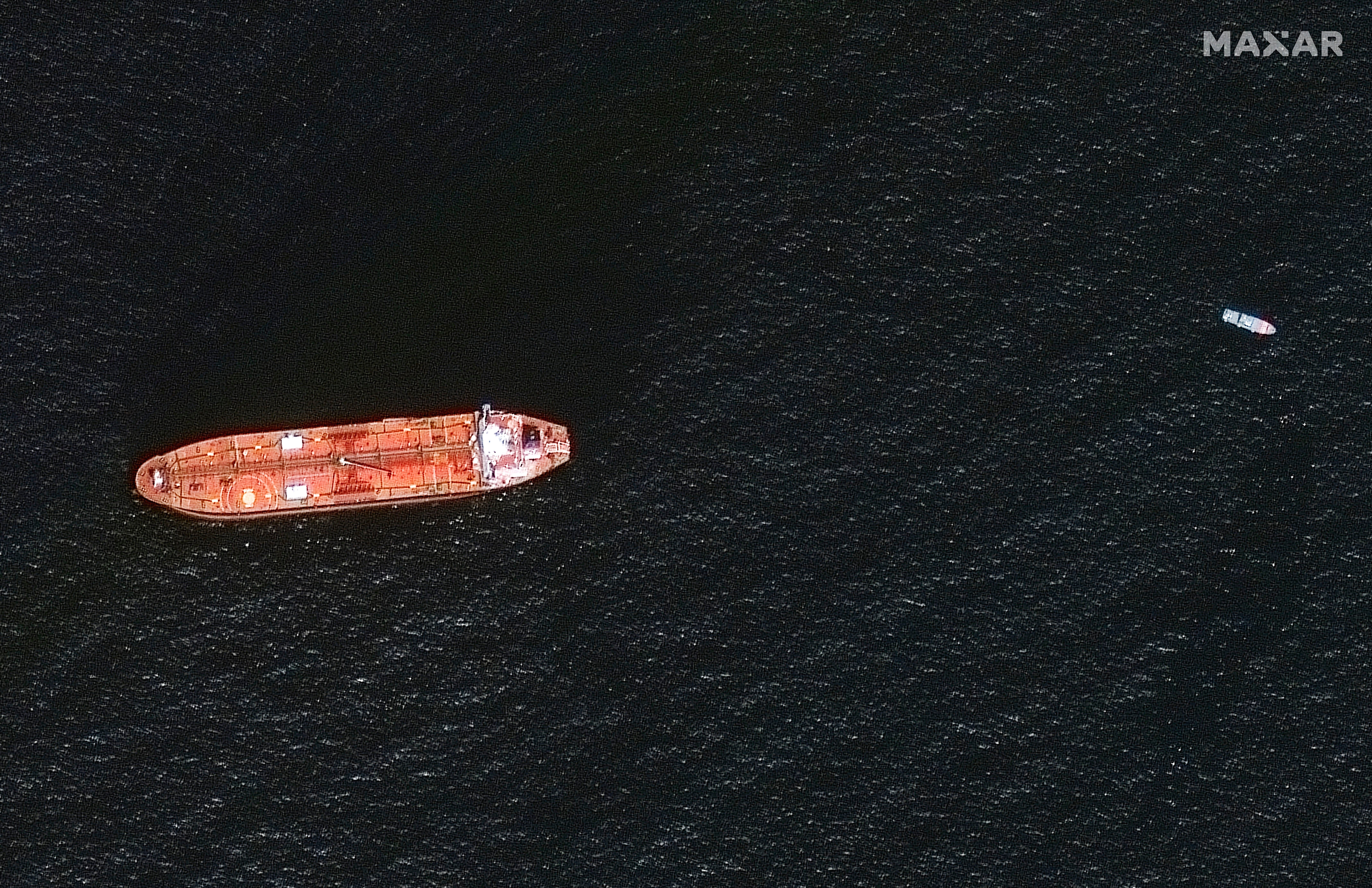 A drone hit the Mercer Street oil tanker on July 29, killing British and Romanian crew members