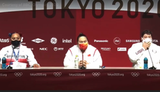 Weightlifting medalists sit in silence after question about transgender athlete Laurel Hubbard