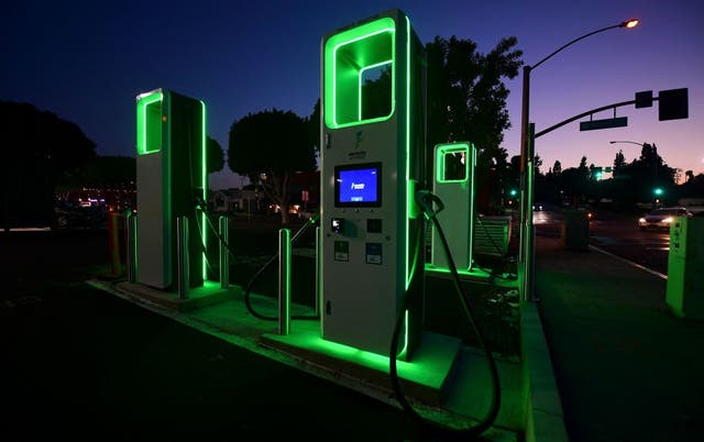 <p>An Electric Vehicle charging station in Monterey Park, California. President Biden is set to sign an executive order aiming for 50 per cent of vehicles sold by 2030 to be electric and zero-emissions</p>