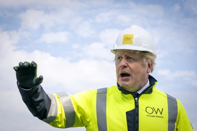 Prime Minister Boris Johnson onboard the Esvagt Alba during a visit to the Moray Offshore Windfarm East (PA).
