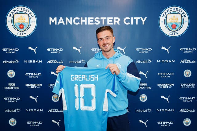 <p>Manchester City unveil new signing Jack Grealish at Manchester City Football Academy</p>