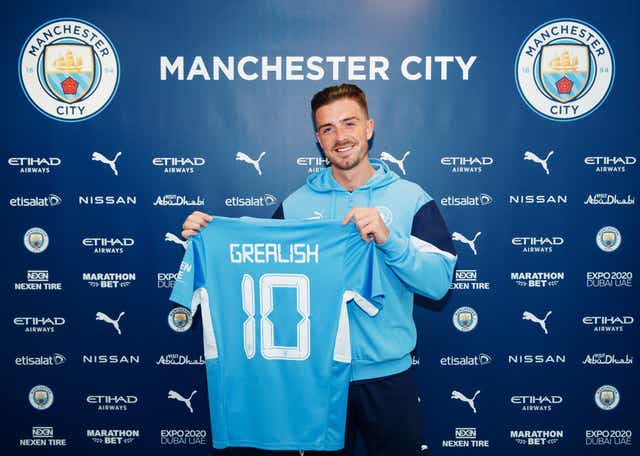 <p>Manchester City unveil new signing Jack Grealish at Manchester City Football Academy</p>