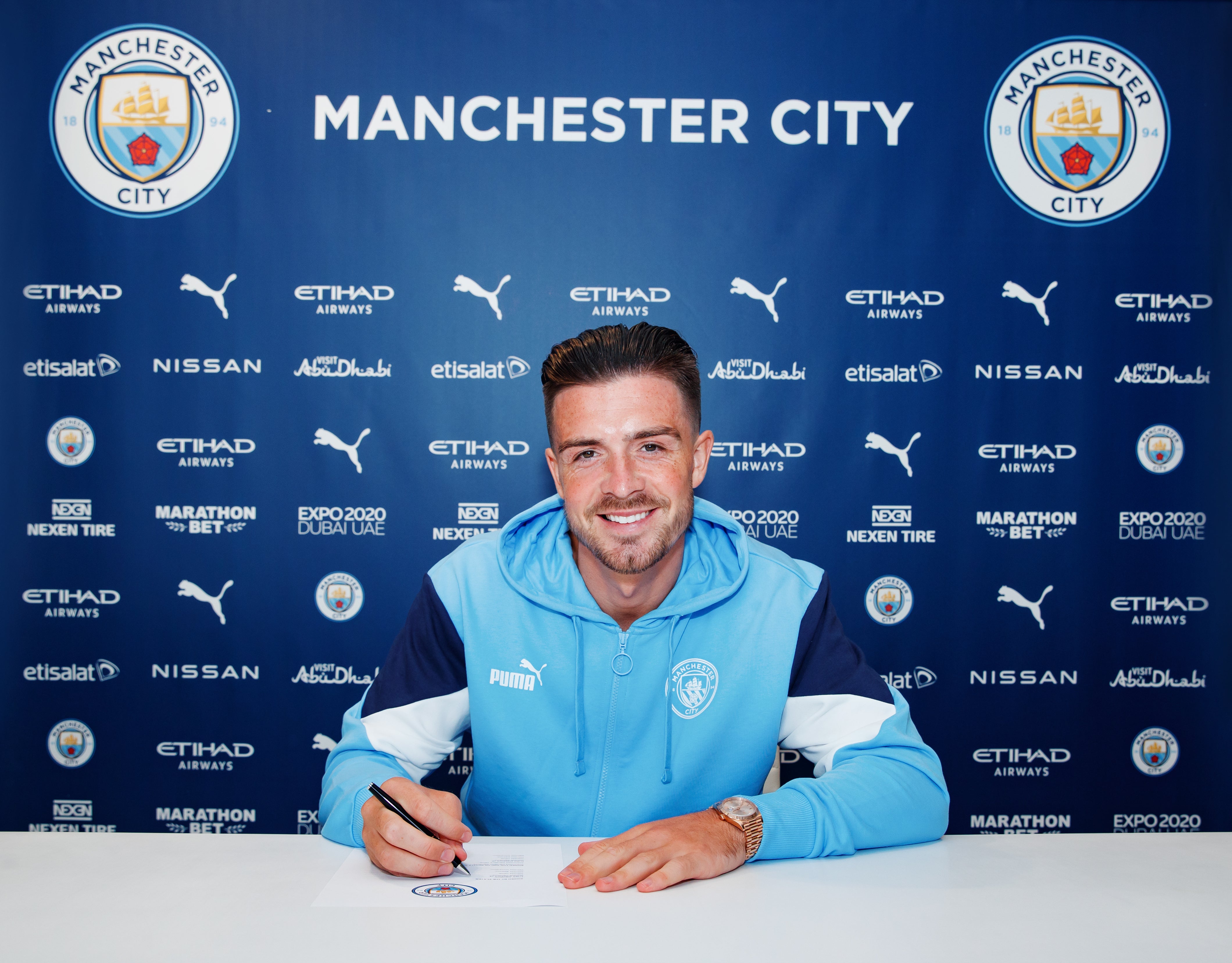 Manchester City unveil new signing Jack Grealish at Manchester City Football Academy