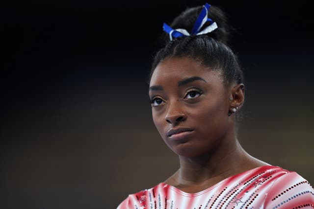 <p>Simone Biles says she is glad to be home in Houston following her dramatic Tokyo Olympics</p>