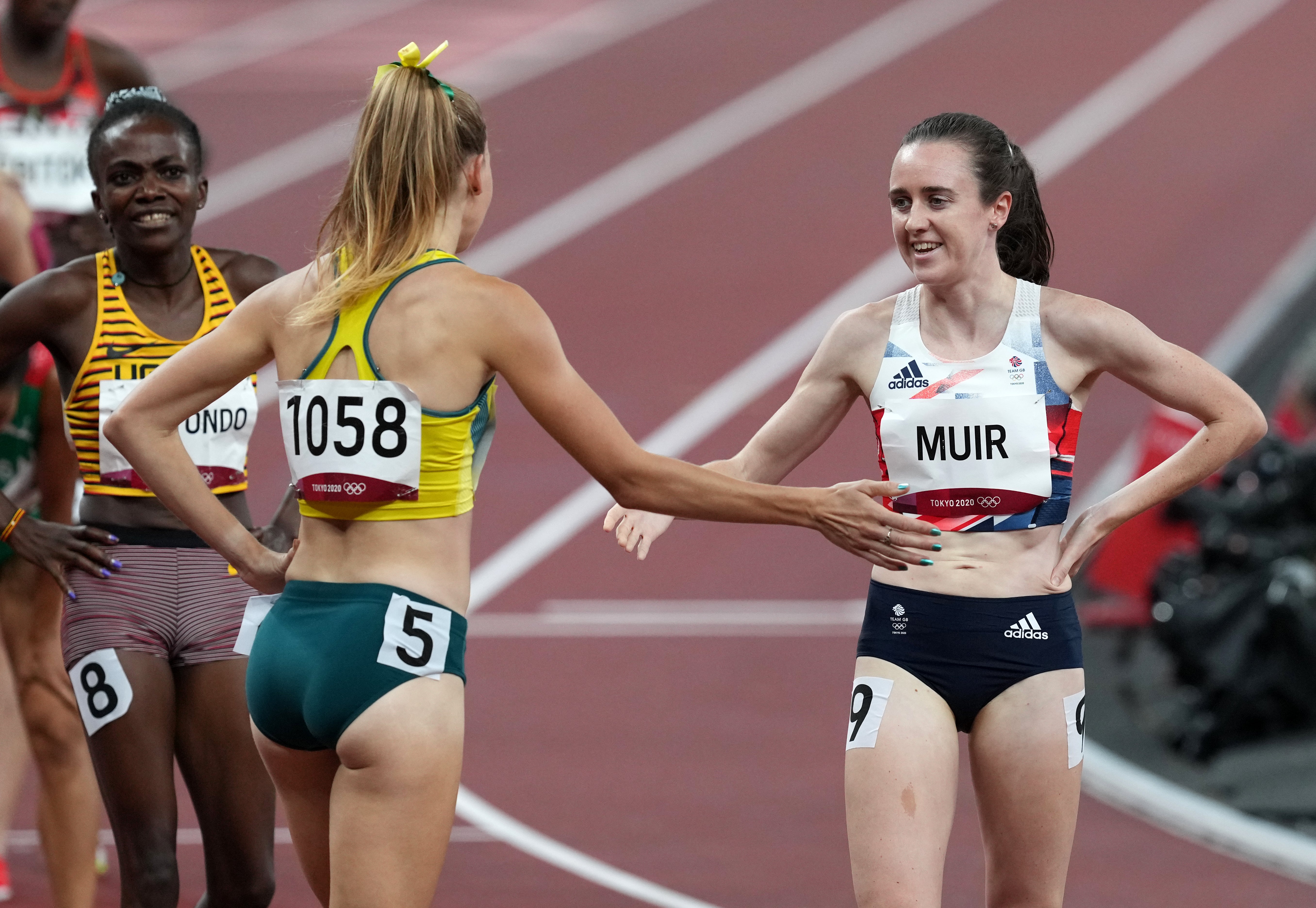 Laura Muir, right, goes in the women’s 1500m (Martin Rickett/PA)