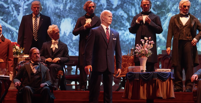 <p>The opening day of the Hall of Presidents attraction features current president Joe Biden’s animatronic</p>