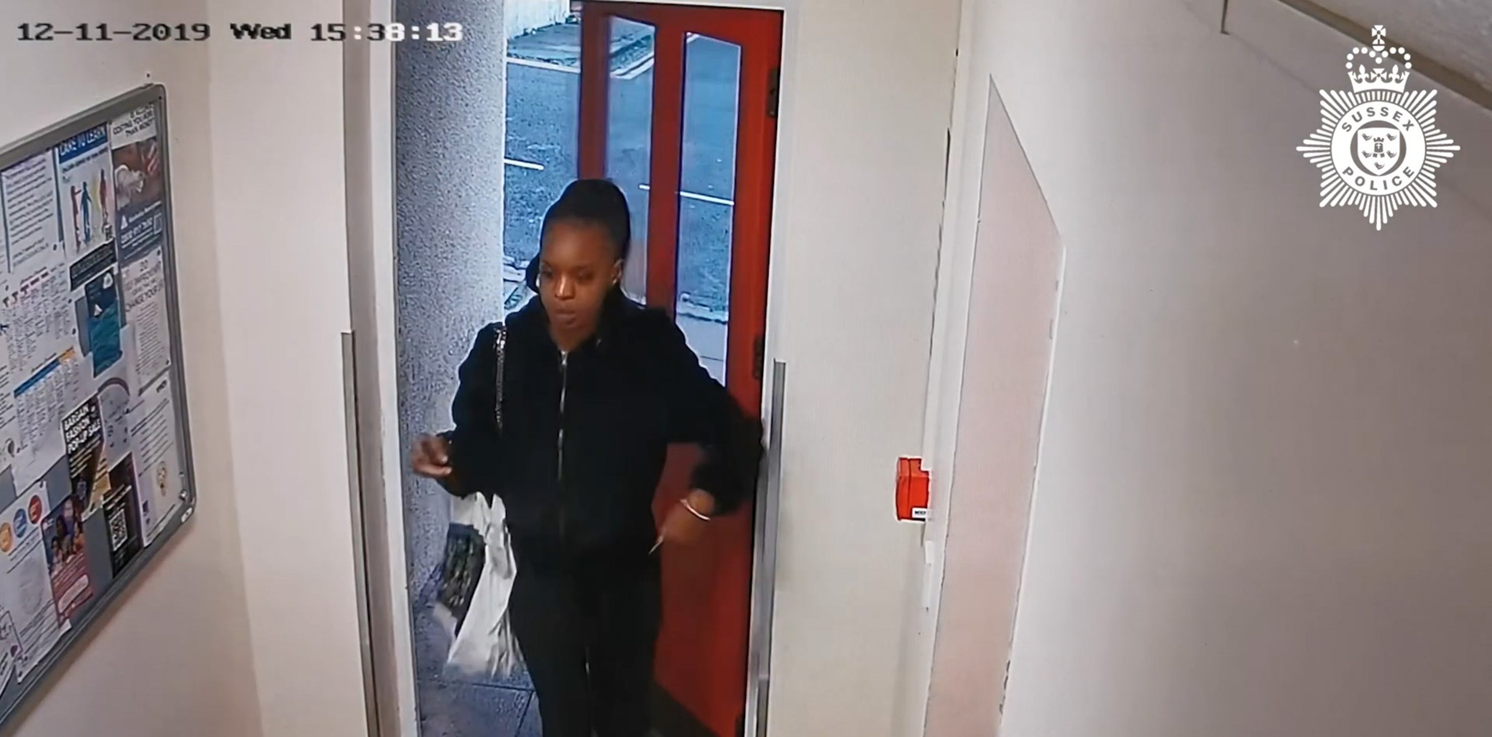 CCTV footage of Verphy Kudi returning to her home in Brighton, where she had left her 20-month old daughter alone for five days
