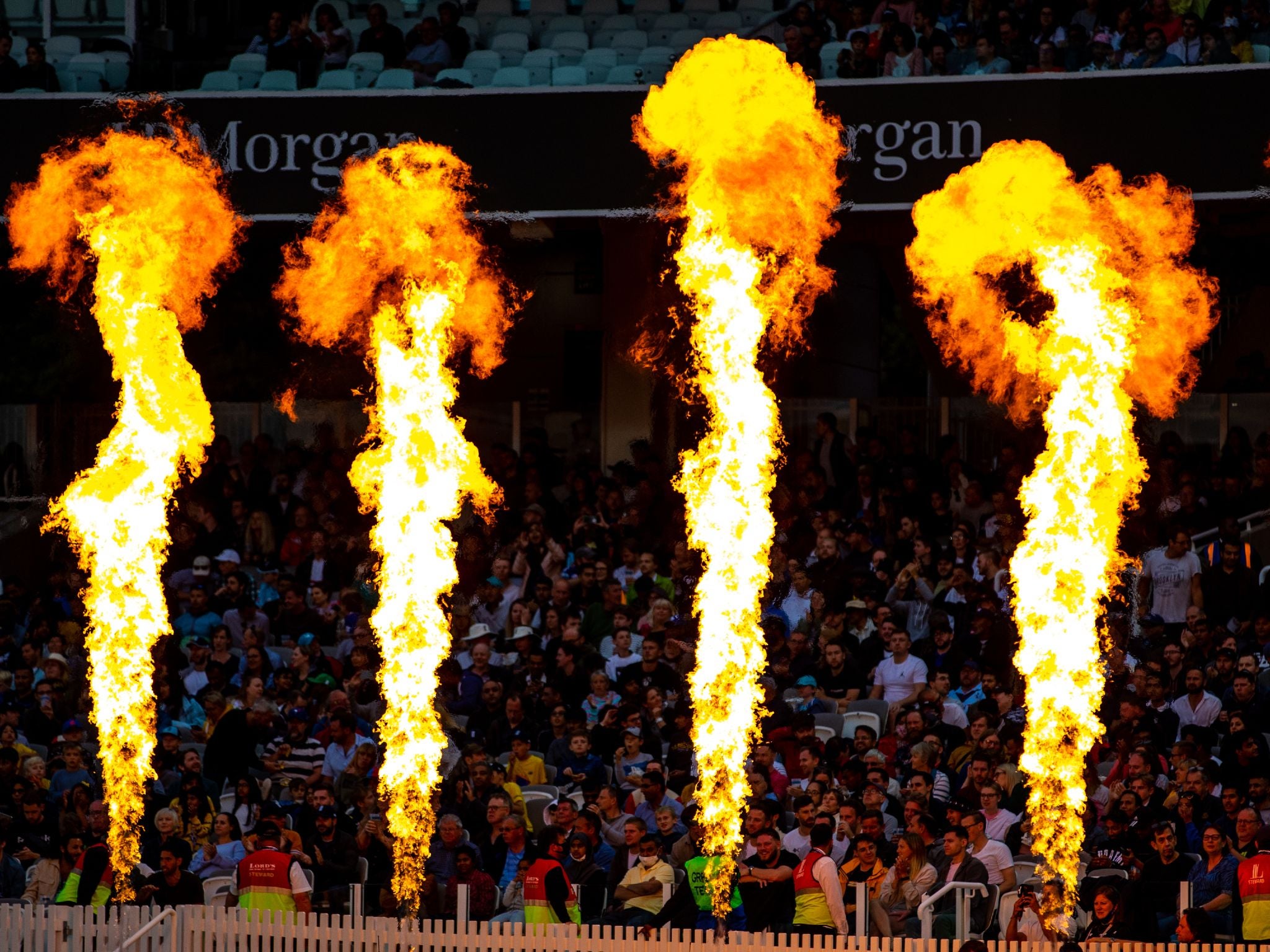 Pyrotechnics going off during a match in The Hundred