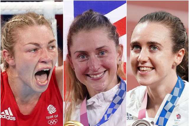 Lauren Price (left), Laura Kenny (centre) and Laura Muir stole the headlines on Friday (Martin Rickett/Danny Lawson/Mike Egerton/PA)