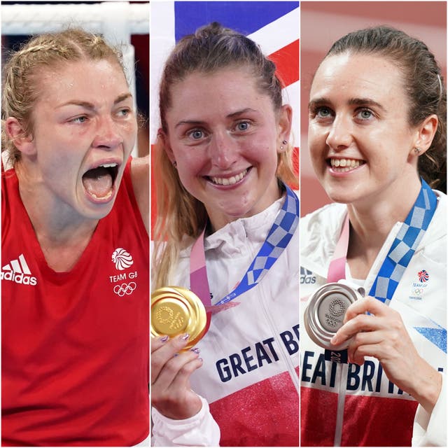 Lauren Price (left), Laura Kenny (centre) and Laura Muir stole the headlines on Friday (Martin Rickett/Danny Lawson/Mike Egerton/PA)