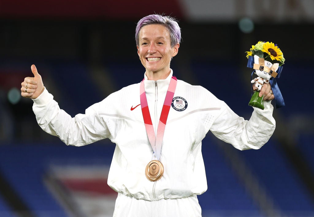 Olympic bronze medallist Megan Rapinoe celebrates after USA’s victory over Australia