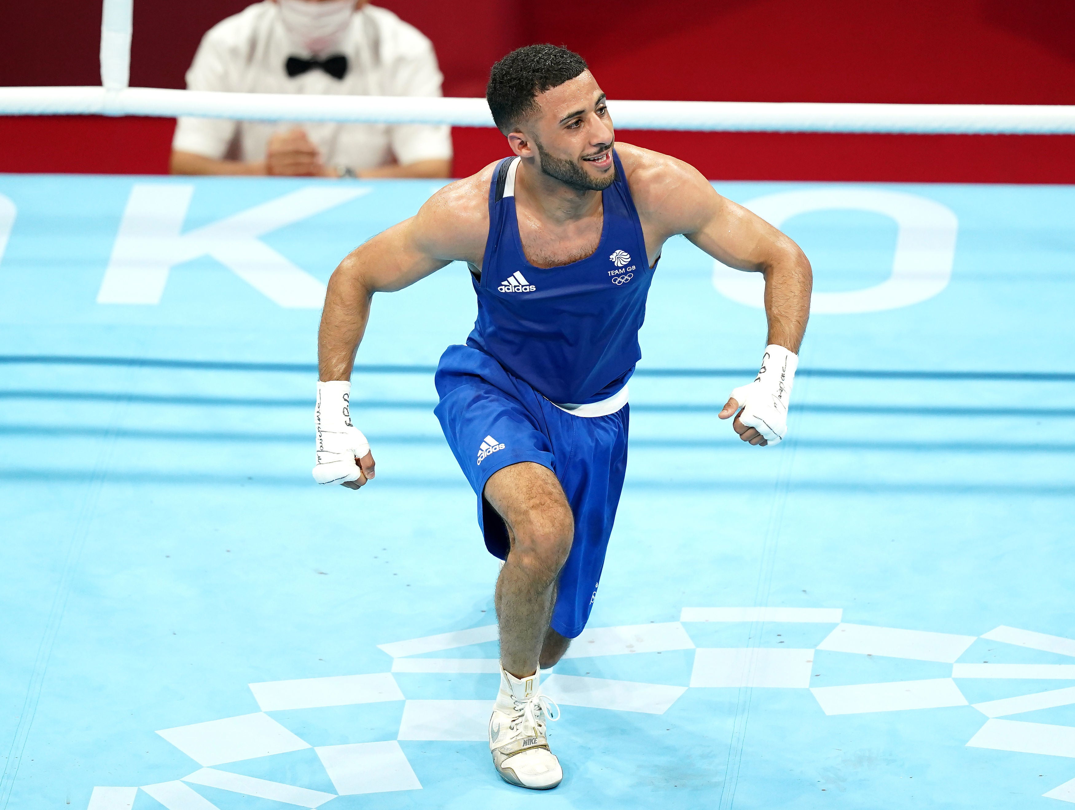 <p>Galal Yafai celebrates winning gold</p>