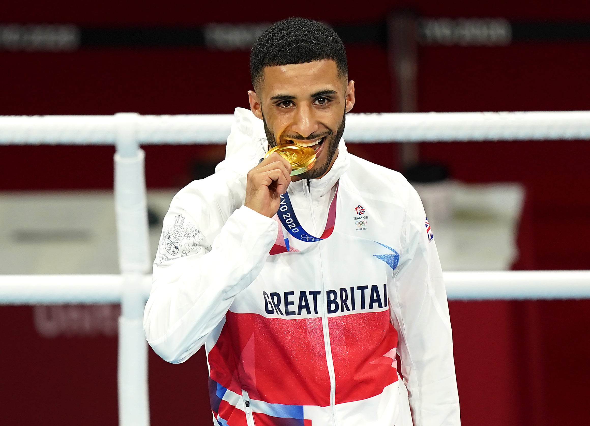 Flyweight Galal Yafai celebrates Great Britain’s first boxing gold of the Tokyo Olympics