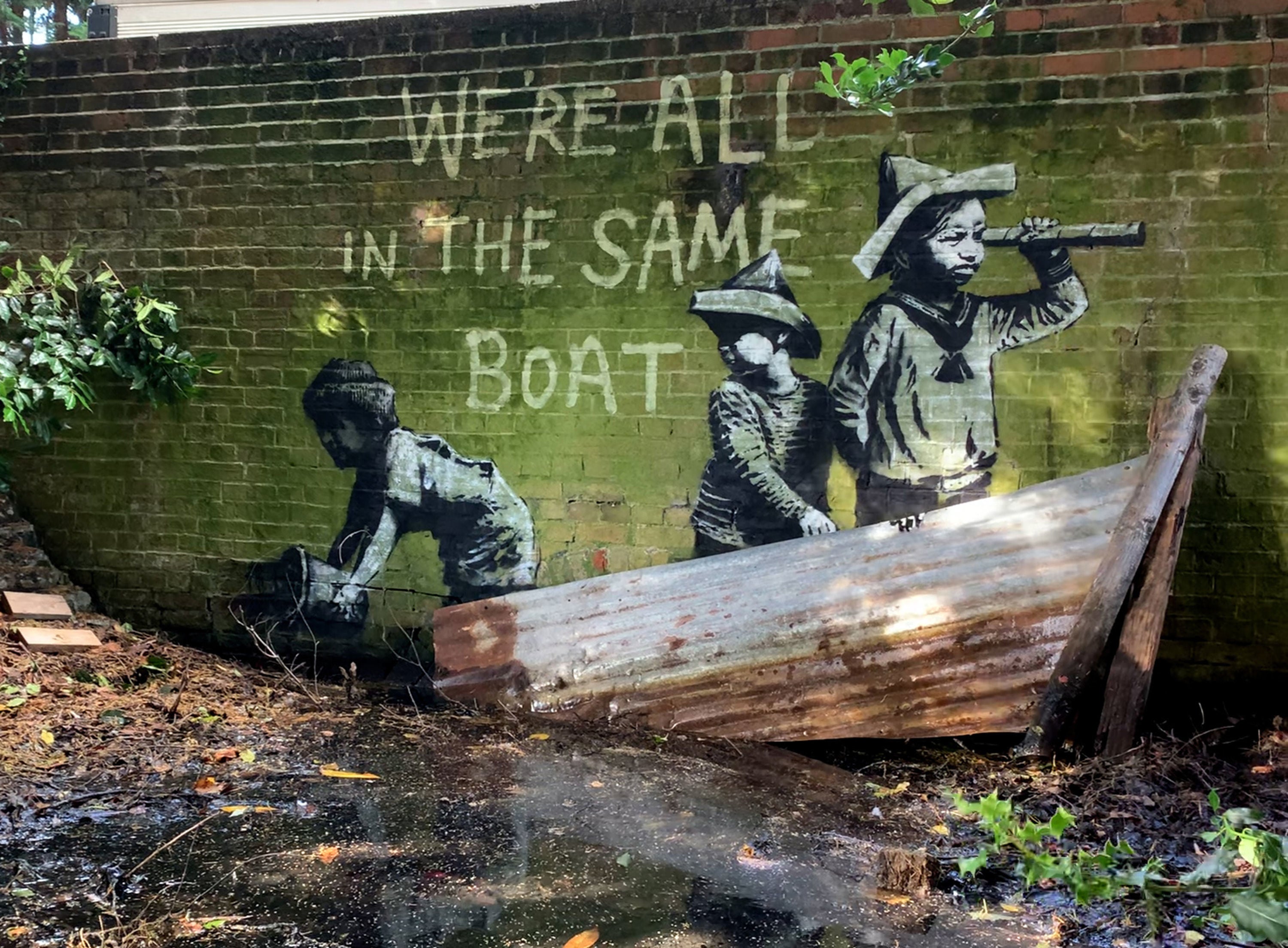 treet art which has appeared on a wall in Nicholas Everitt Park, Lowestoft, Suffolk, which is believed to be a new work by street artist Banksy.