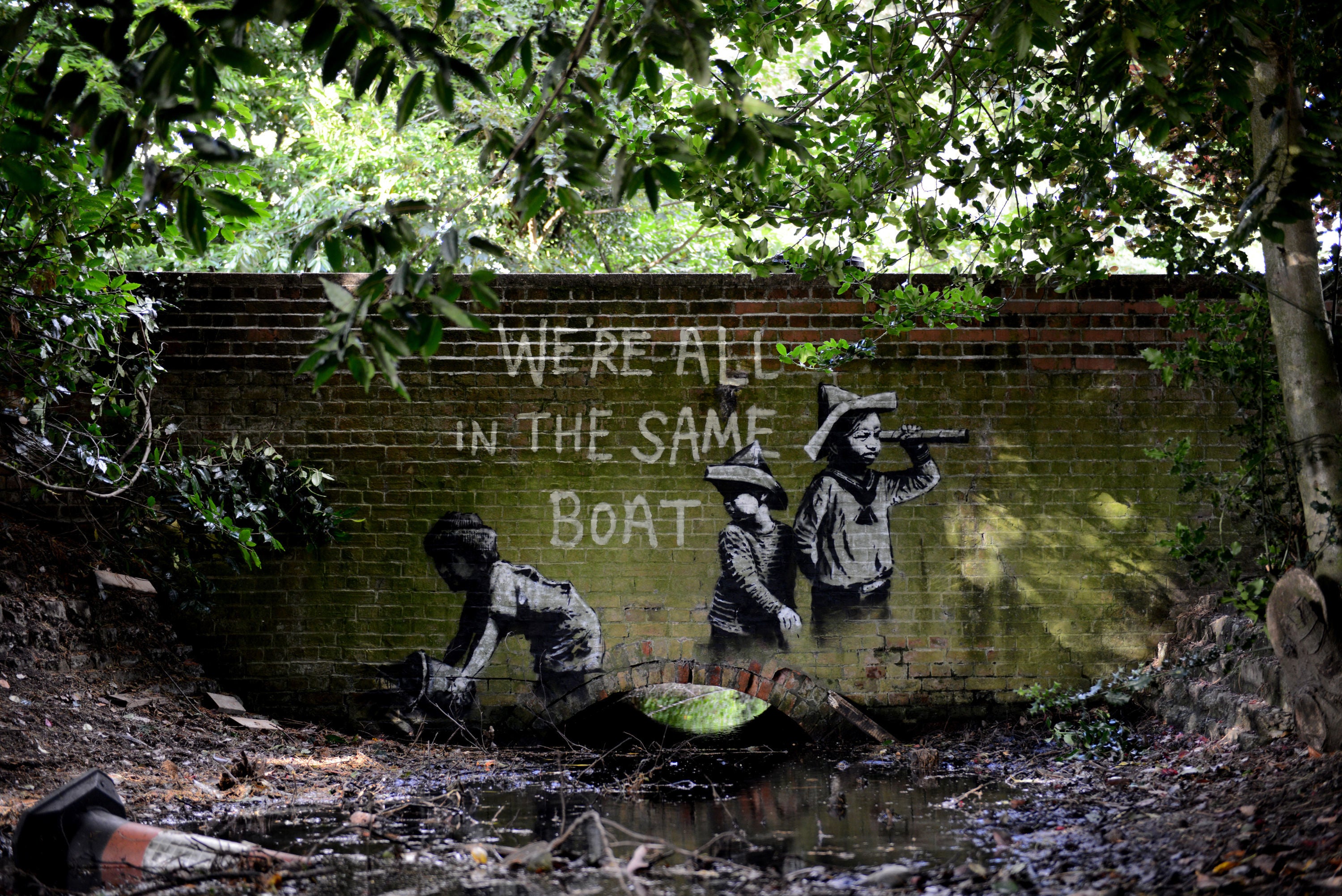 Street art which has appeared on a wall in Nicholas Everitt Park, Lowestoft, Suffolk, which is believed to be a new work by street artist Banksy.