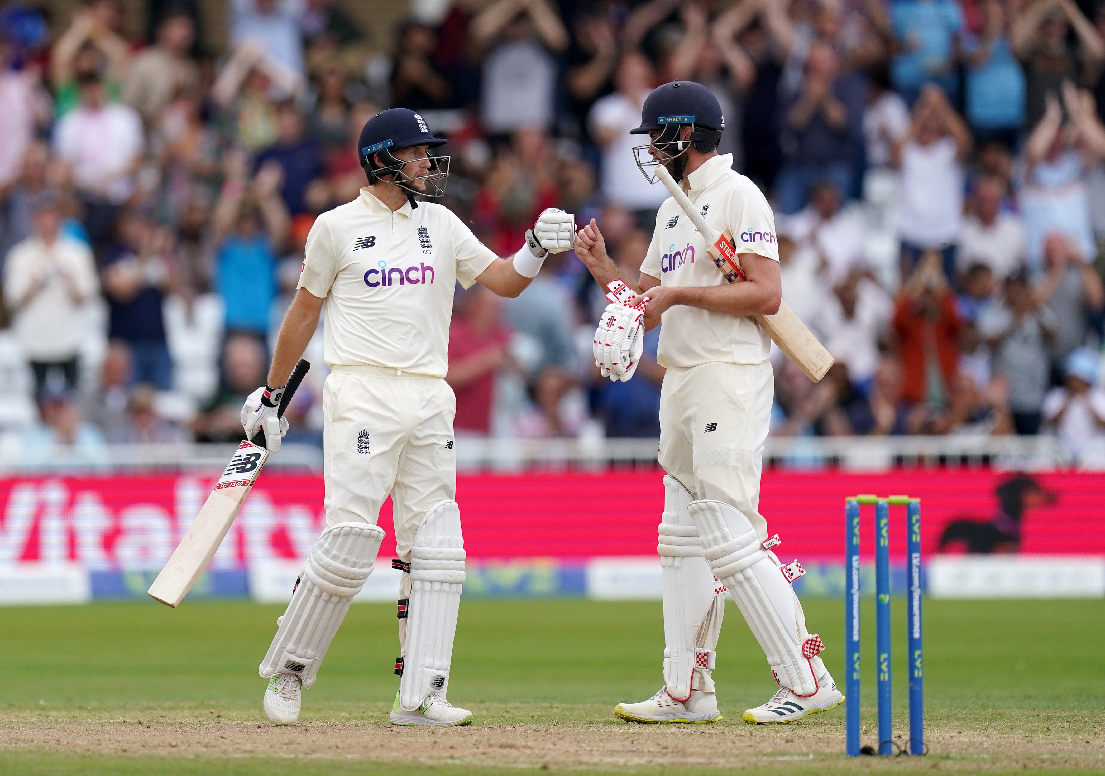 England’s Joe Root and Dom Sibley stood firm against India (Tim Goode/PA)