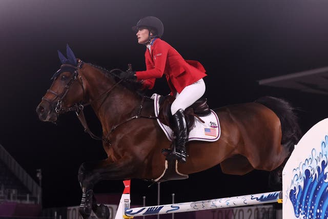 <p>Jessica Springsteen jumps in the team final in Tokyo</p>