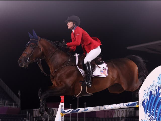 <p>Jessica Springsteen jumps in the team final in Tokyo</p>