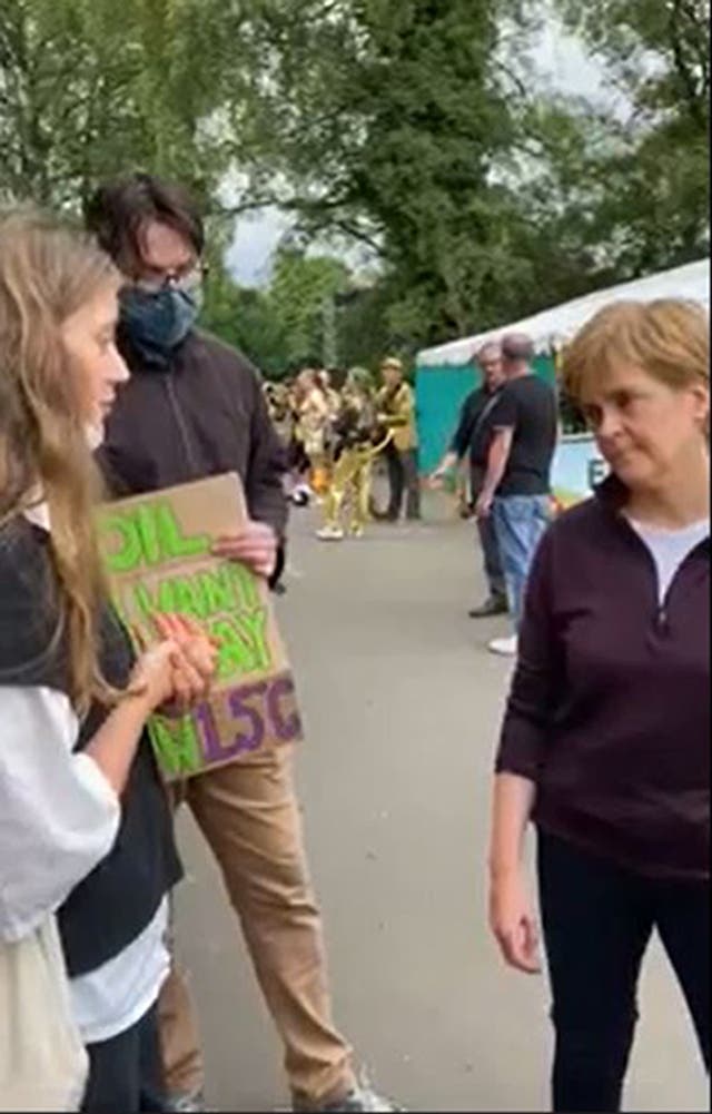 <p>Nicola Sturgeon is confronted about the Cambo North Sea oilfield by young climate campaigners</p>