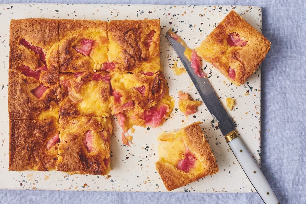 &lsquo;An iconic flavour combination&rsquo;: Rhubarb and custard blondies by Jane Dunn
