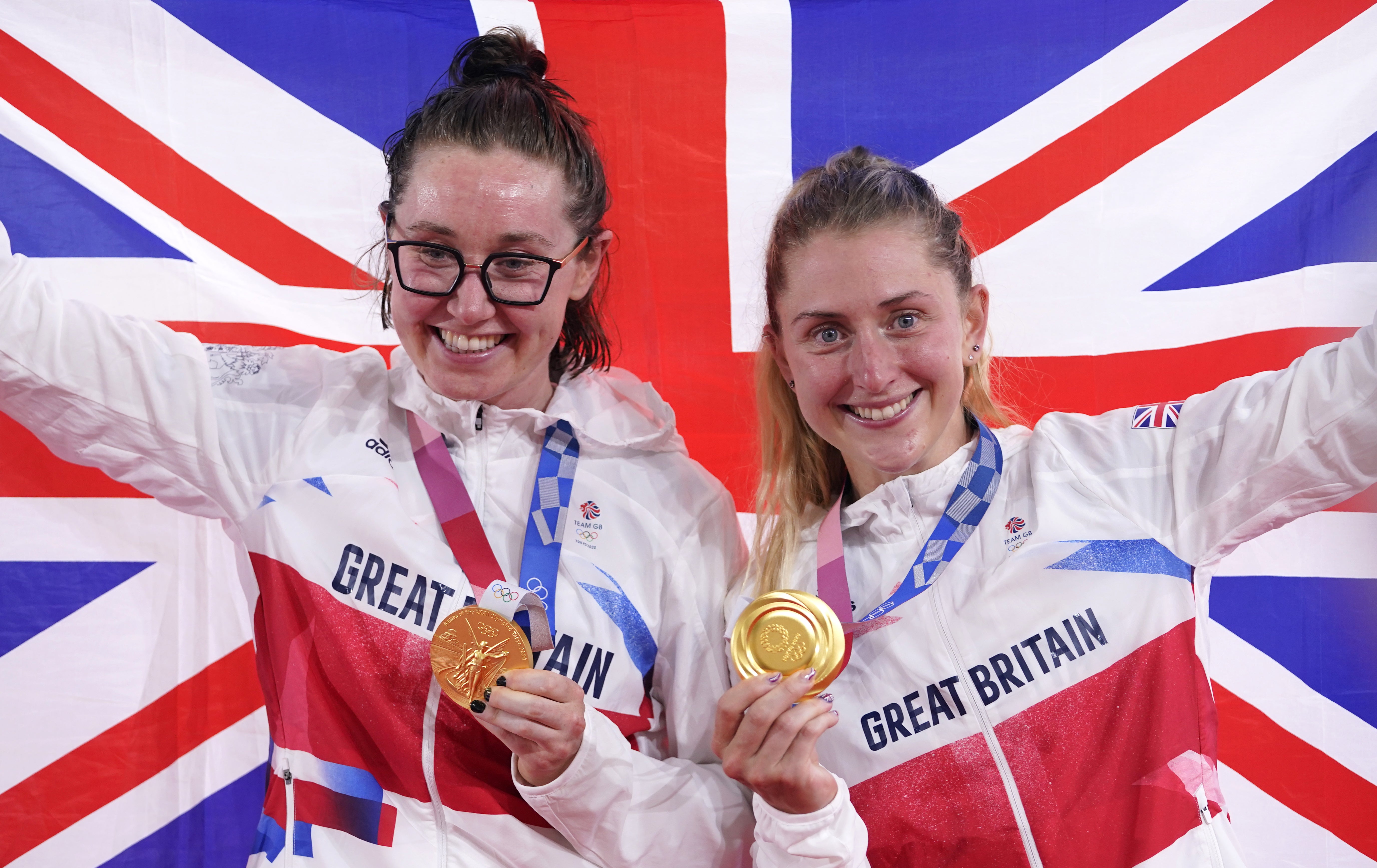 Laura Kenny (right) surpassed Dutchwoman Leontien Zijlaard-Van Moorsel to become the most successful female cyclist in Olympic history as she took gold at a third consecutive Games (Danny Lawson/PA)
