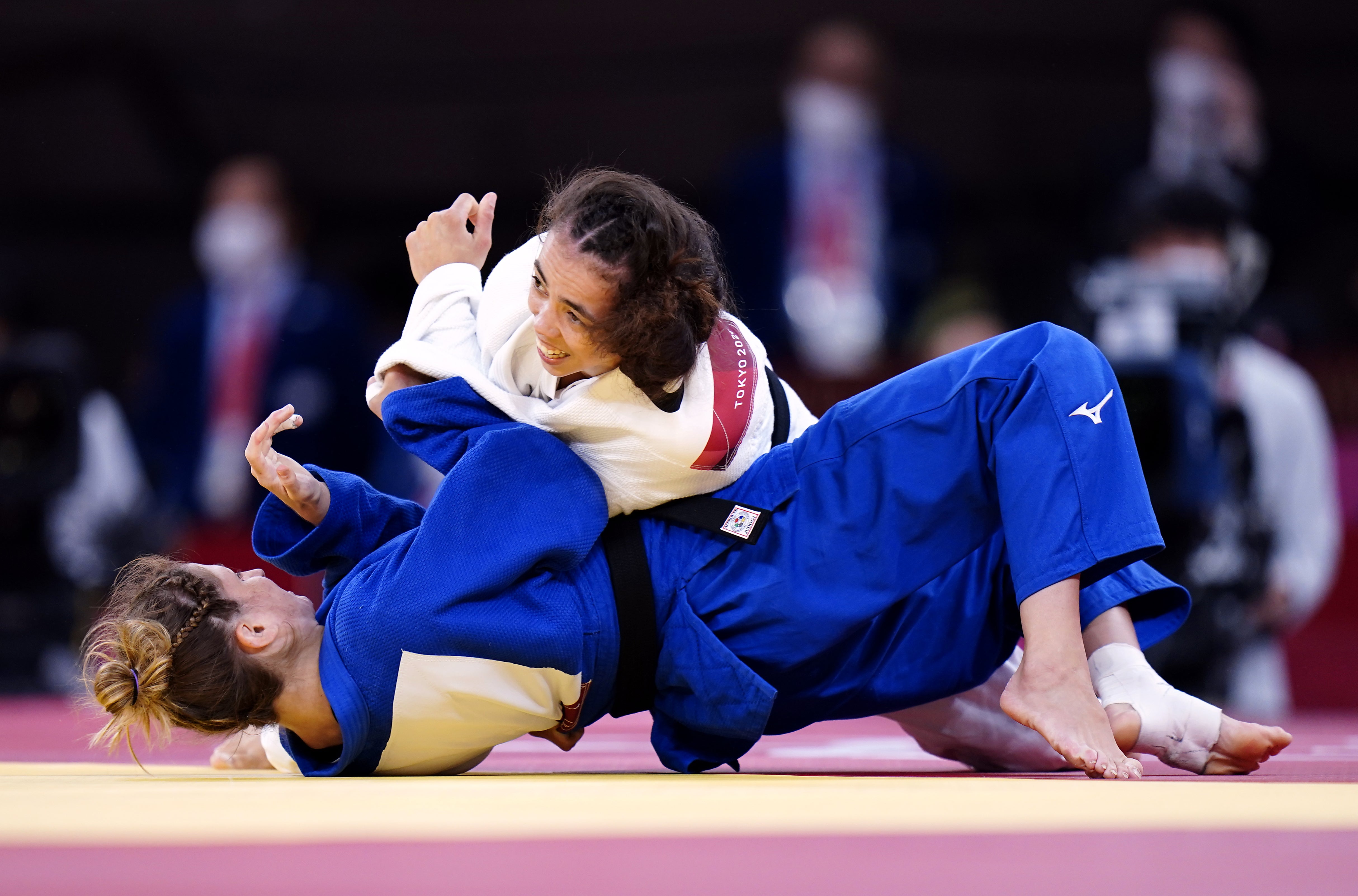 The match-winning moment Chelsie Giles defeated Switzerland’s Fabienne Kocher in the women’s -52kg judo to win Britain’s first medal of Tokyo Olympics with bronze (Danny Lawson/PA)