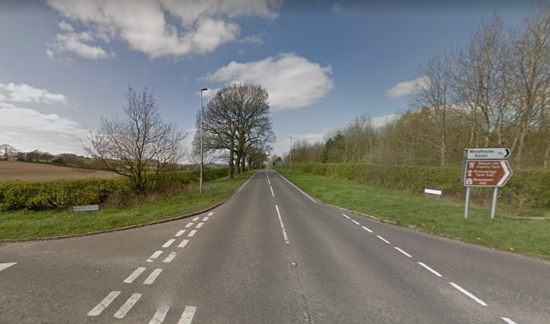 The body of a woman was found on this country road in Leicestershire, near the junction of Charley Road and Beacon Road