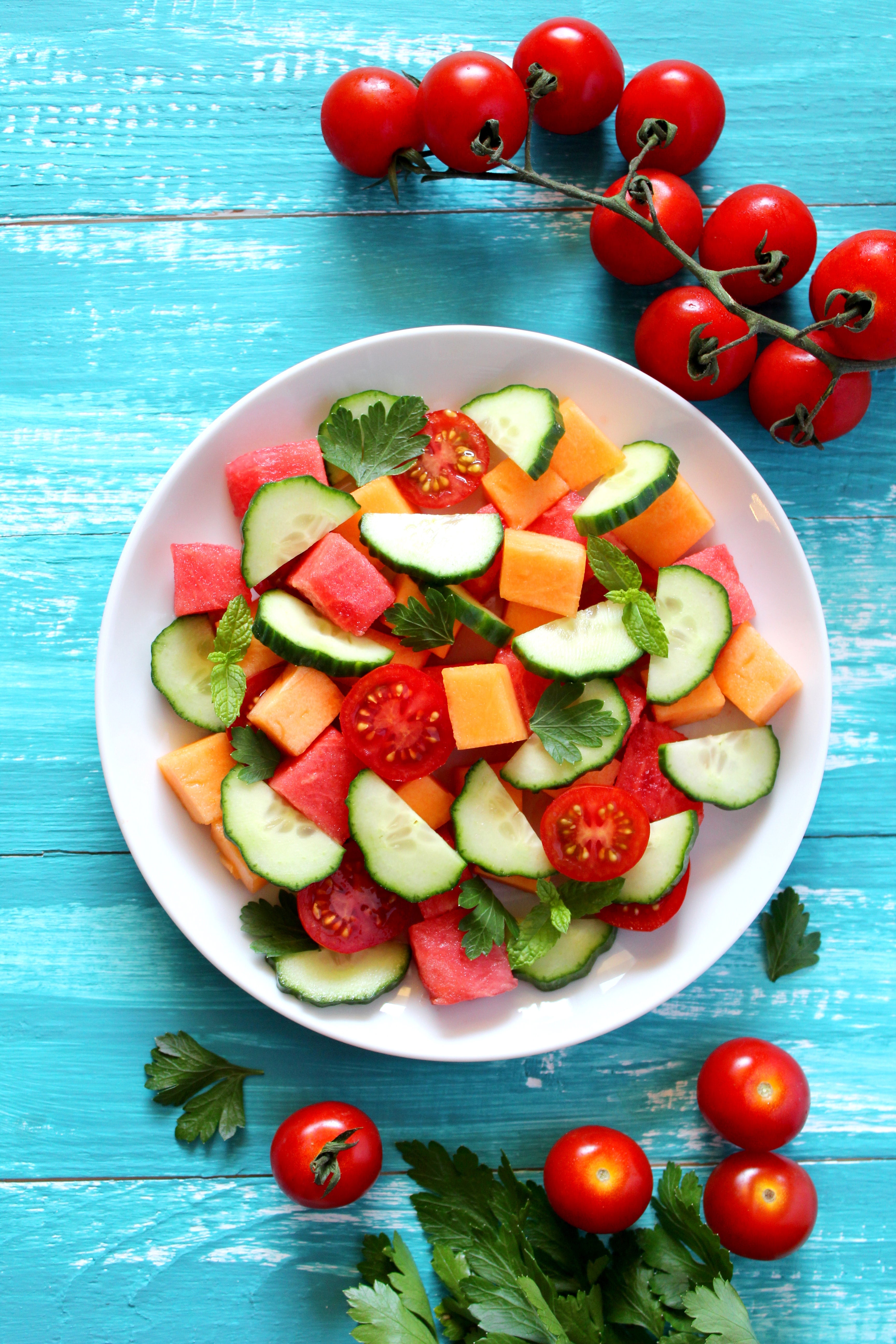 Melon, cucumber and tomatoes make for a simple yet spectacularly refreshing salad