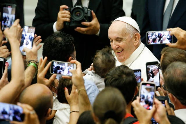 <p>Pope Francis during one of his general audiences after colon surgery</p>