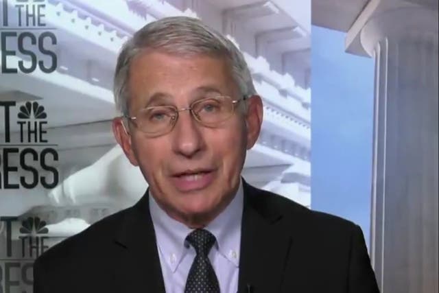 <p>Dr Anthony Fauci on NBC’s ‘Meet the Press’ on Sunday</p>