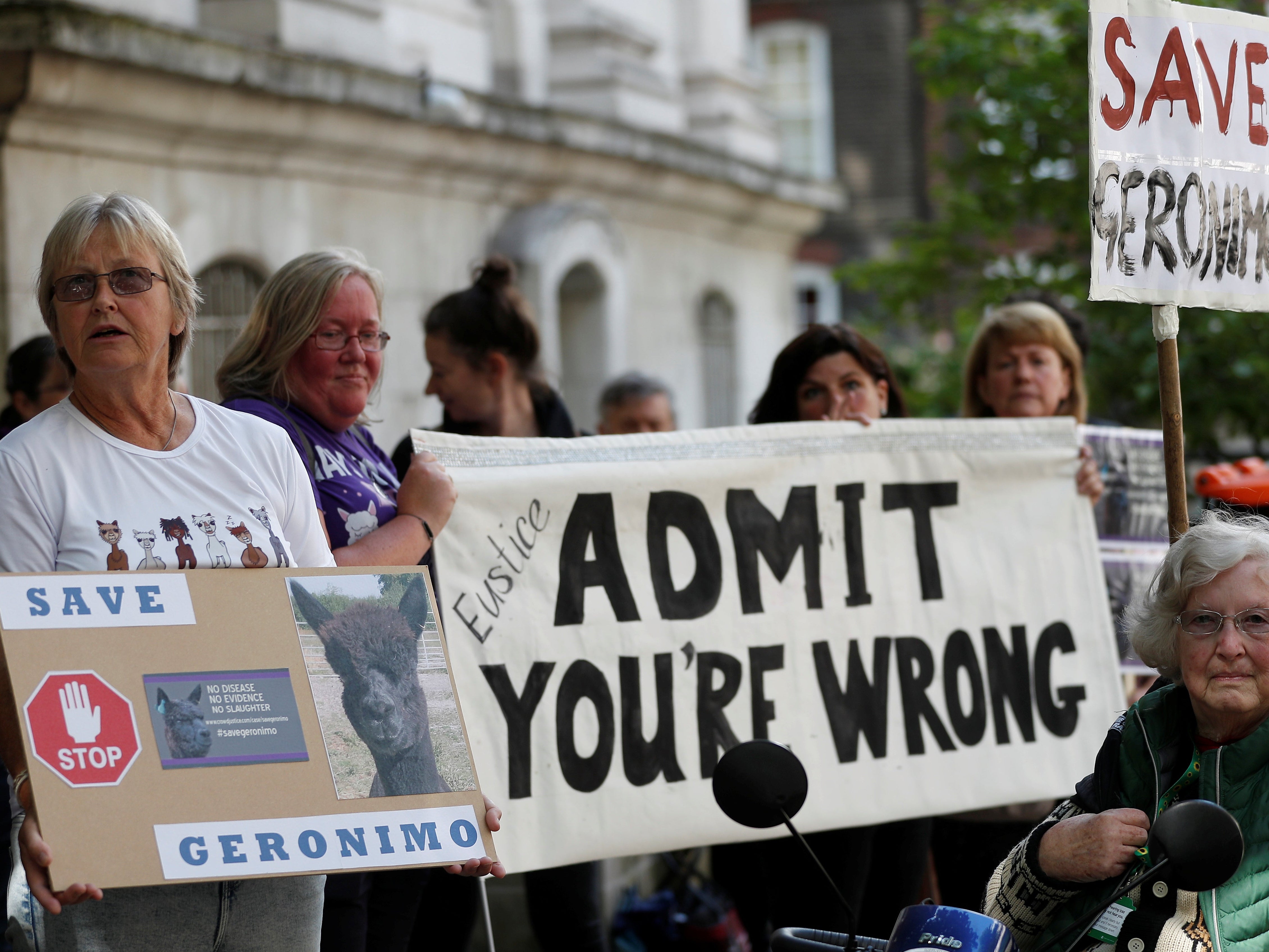 Protesters outside Defra’s office and Downing Street called on the government to spare Geronimo’s life