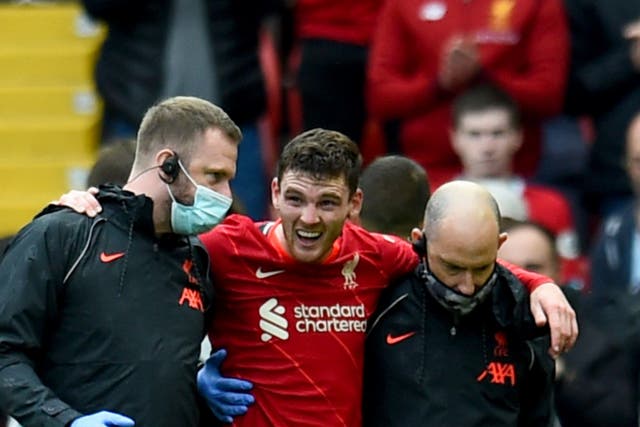 <p>Andy Robertson was helped off the pitch in the pre-season friendly</p>
