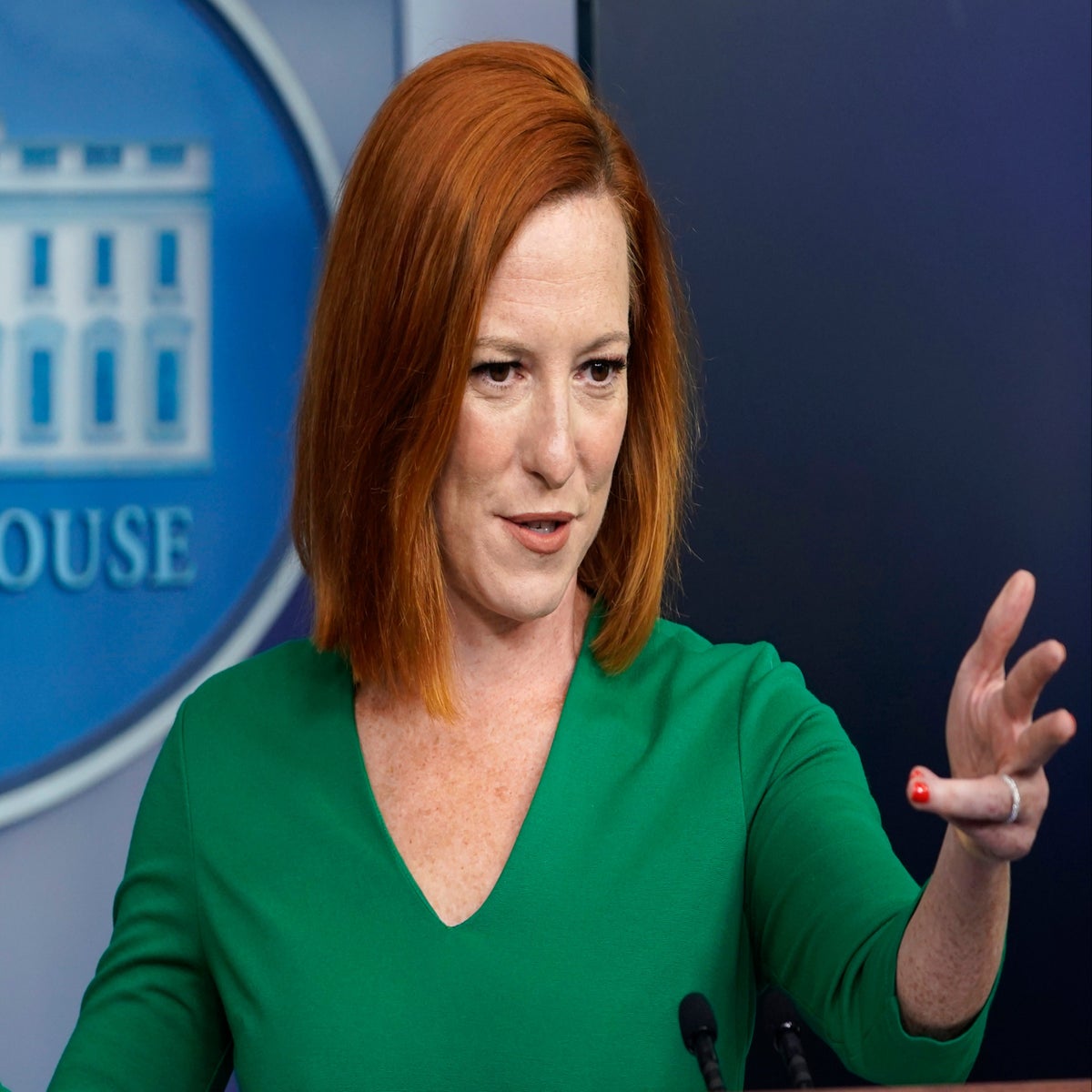 jen psaki green dress Light Wash Two