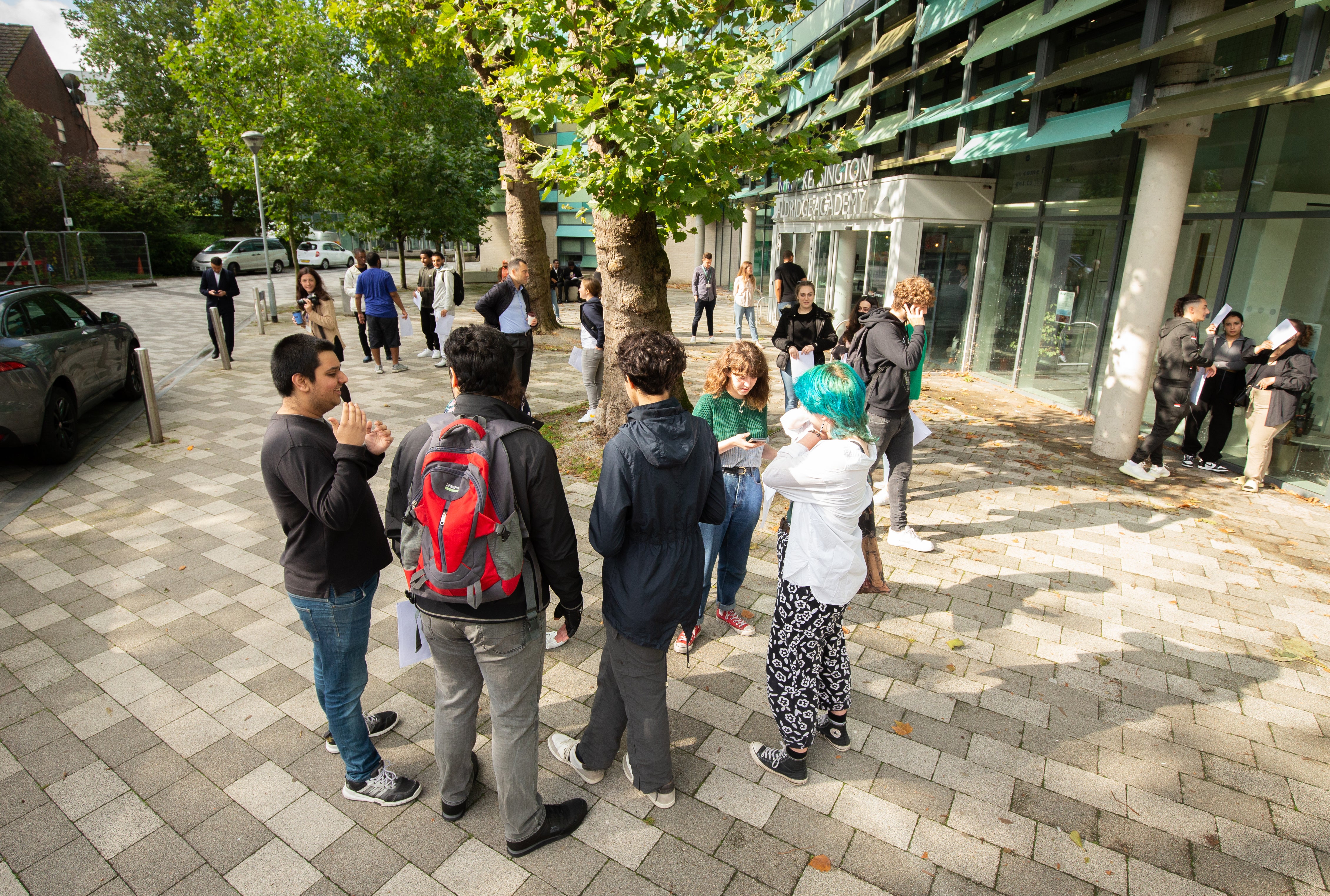 Students at Kensington Aldridge Academy in London get their results