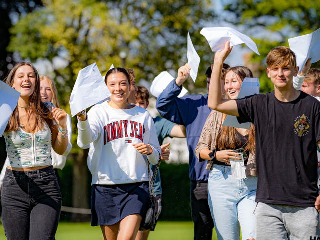 <p>Students receive A-Level exam results at Taunton School in Somerset</p>