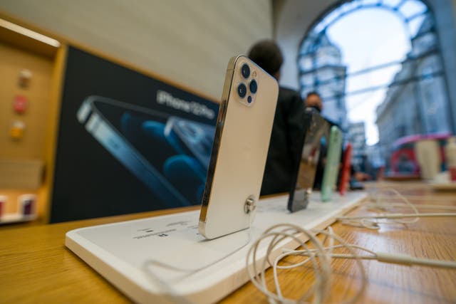 <p>The new iPhone 12 and iPhone 12 Pro on display during launch day on October 23, 2020 in London, England. Apple's latest 5G smartphones go on sale in the UK today</p>