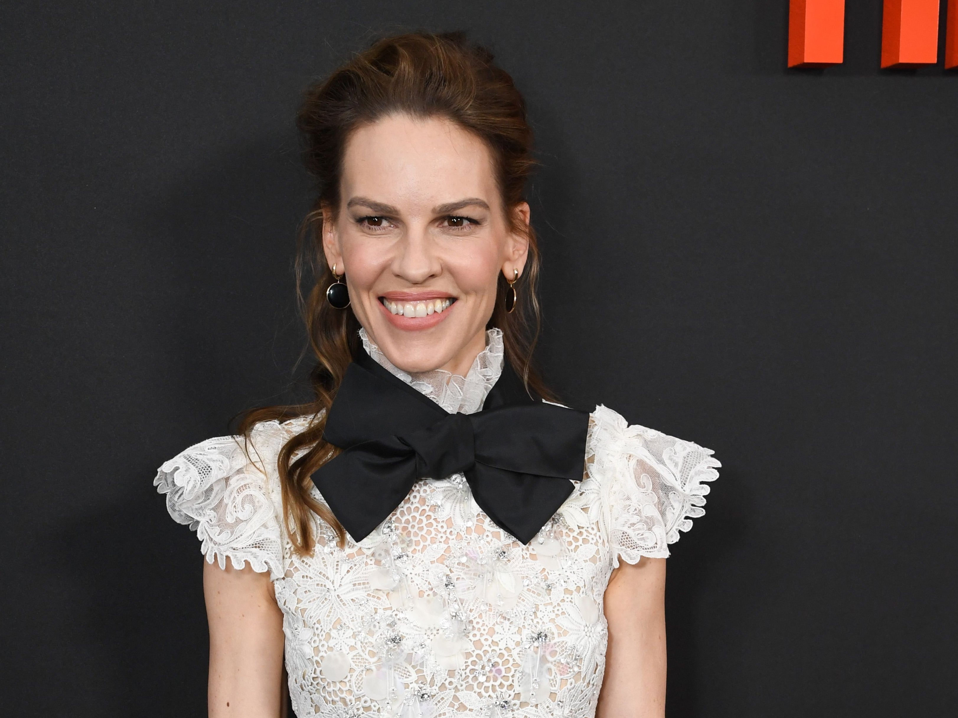 Hilary Swank arrives for a special screening of ‘The Hunt’ on 9 March 2020 in Hollywood