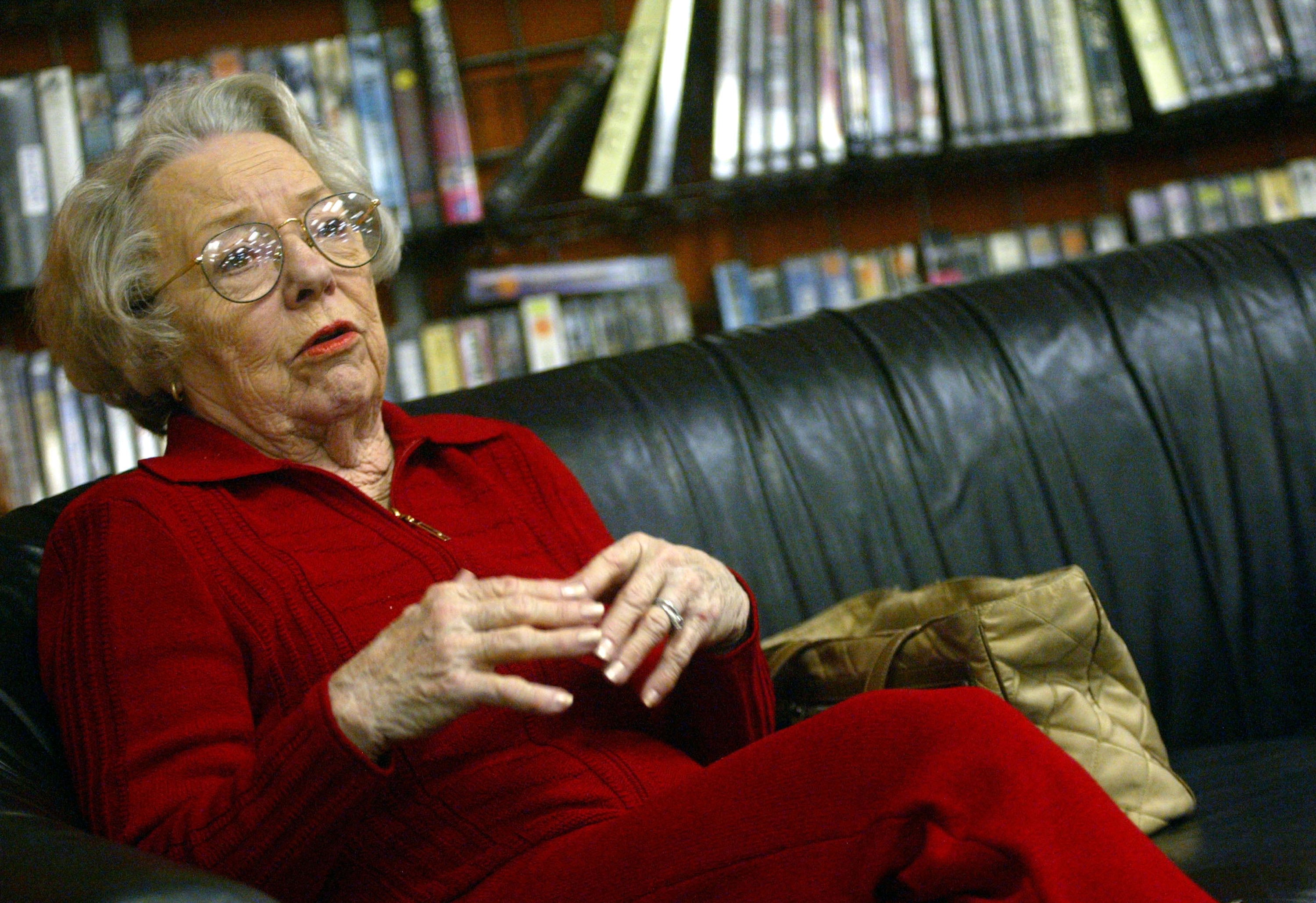 File image: Patricia Hitchcock speaks to fans of Alfred Hitchcock during a DVD signing at Rocket Video in 2005