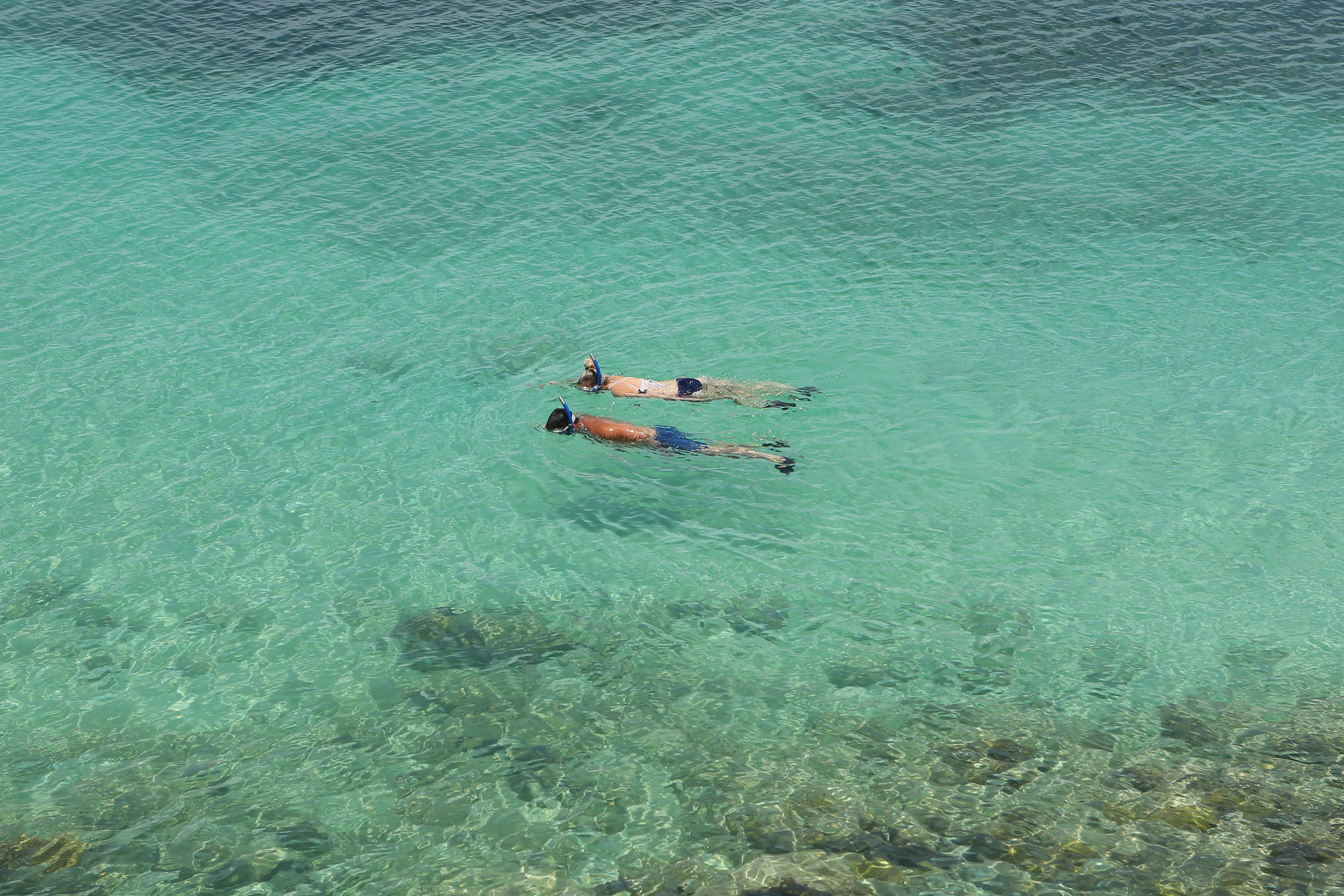Two snorkelers swim in turquoise waters (Johnny Green/PA)