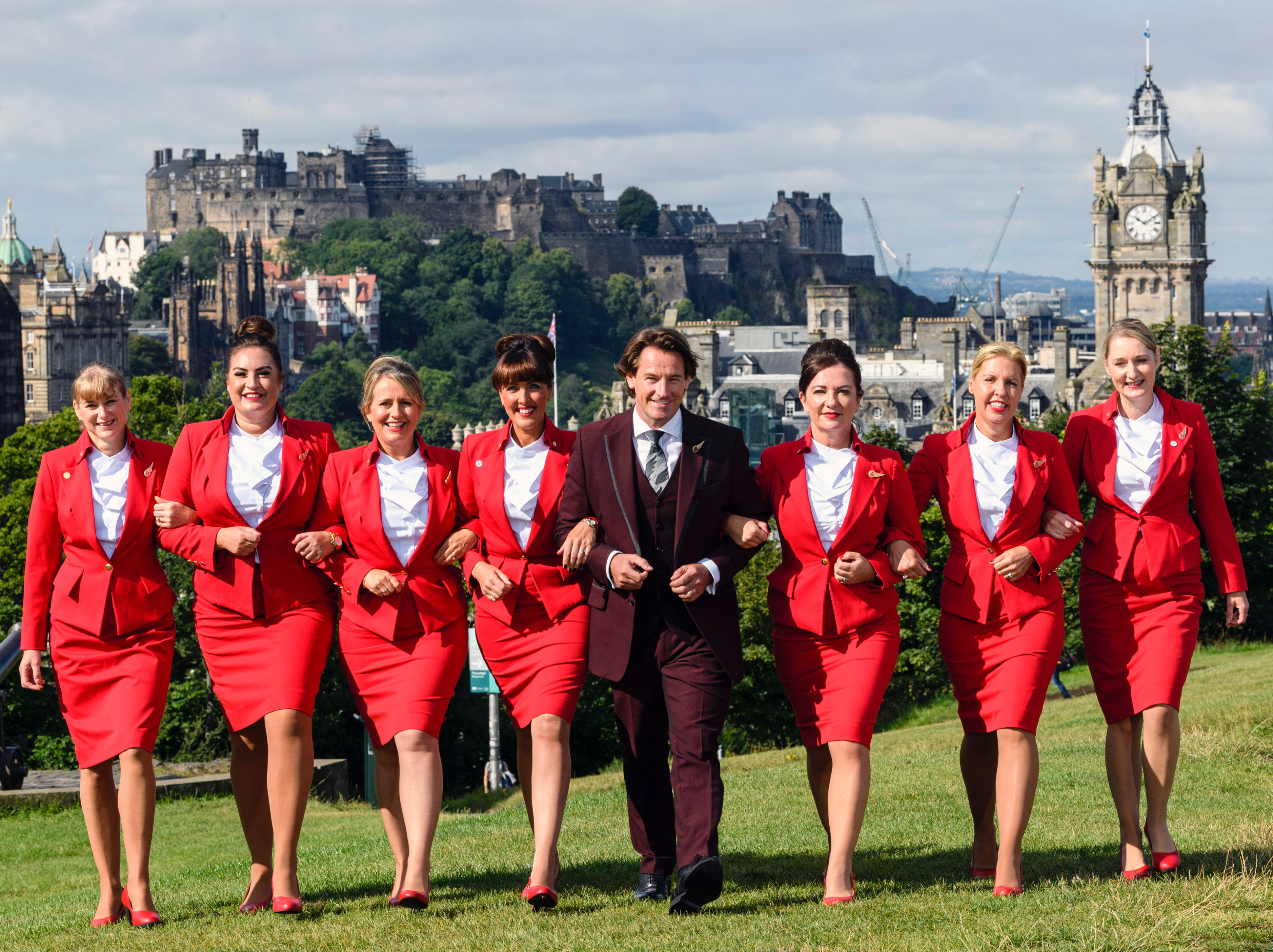 Going west: Virgin Atlantic staff in Edinburgh, the new departure point for transatlantic airlines