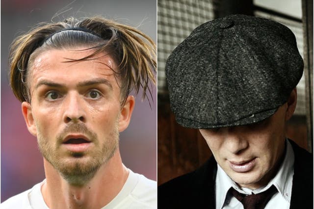 <p>Jack Grealish (left) and Cillian Murphy in ‘Peaky Blinders’ (right)</p>
