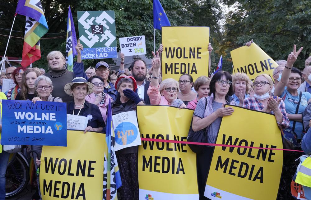 A protest in Warsaw in defence of media freedom this week