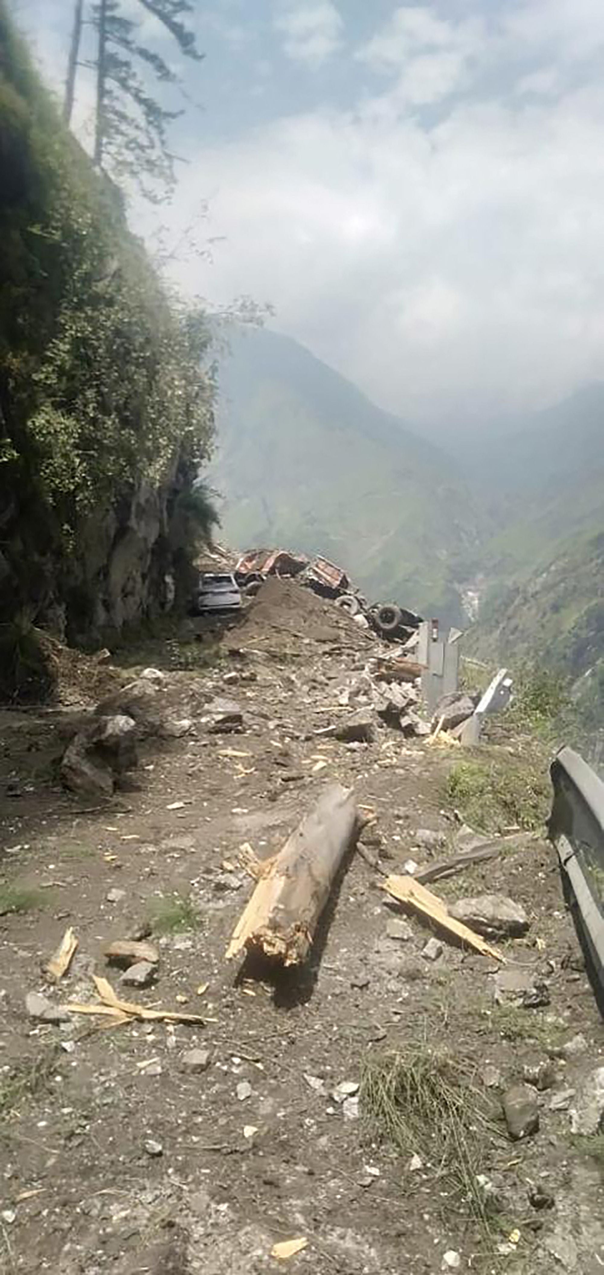 Wreckage at the site of the landslide