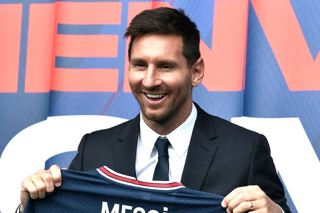 <p>Lionel Messi is presented as a PSG player after signing a two-year deal</p>