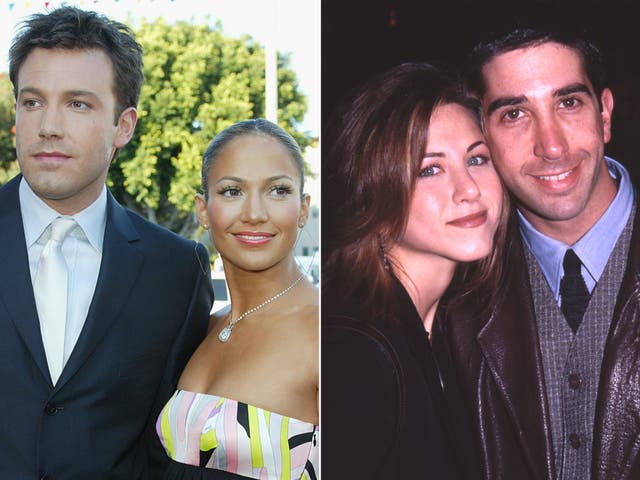 <p>Back to the Noughties: Ben Affleck with Jennifer Lopez, and Jennifer Aniston with  David Schwimmer</p>