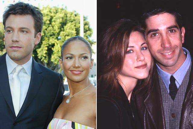 <p>Back to the Noughties: Ben Affleck with Jennifer Lopez, and Jennifer Aniston with  David Schwimmer</p>